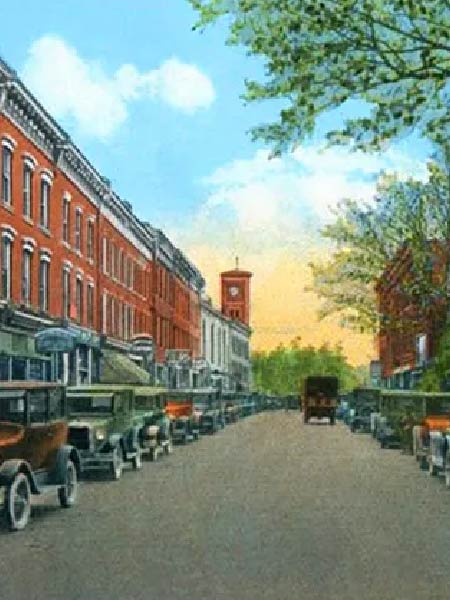 A vintage drawing of the downtown Old Chatham street